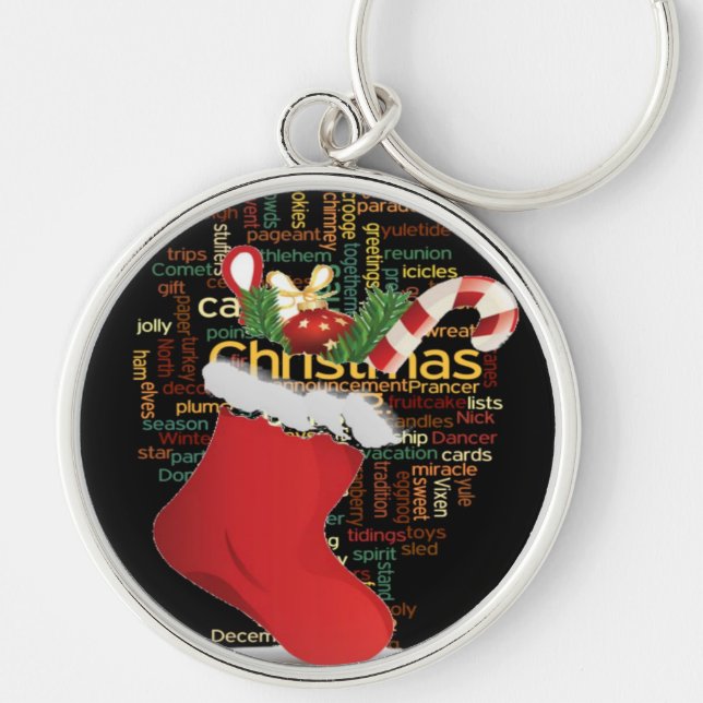 HoHo! God jul GIFTS och Gott nytt år Rund Silverfärgad Nyckelring (Framsidan)