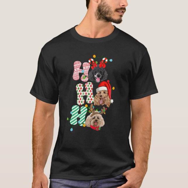 HoHo Pudel jul, tre Cute Julafton Pudel Hund T Shirt (Framsida)