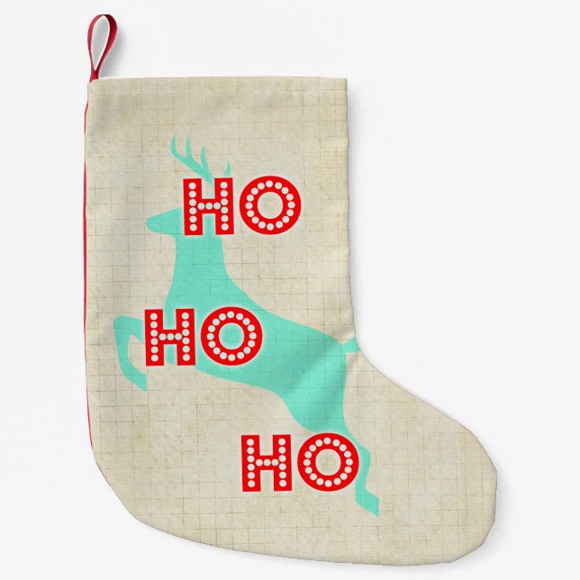 hoho vintage christmas renröd grönt liten julstrumpa (Framsidan)