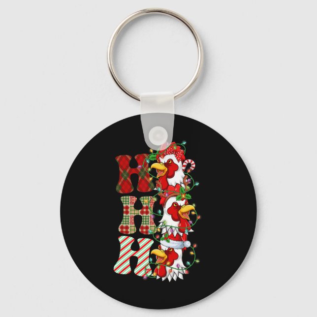 Hohoho Chickens Santa Hat Reindeer God jul Nyckelring (Framsida)