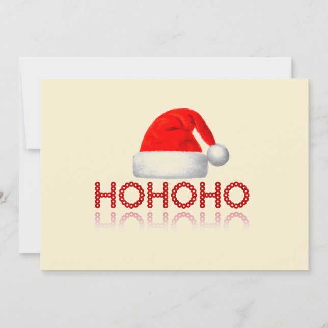 HoHoHo Enkel Tomtehatt Röd Vit Beige Julkort (Framsida)