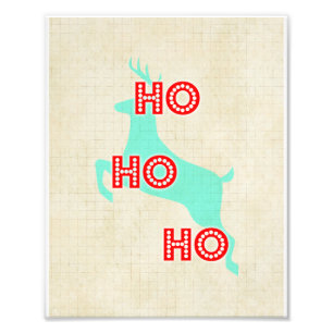 hohoho renar röd blå vintage christmas fototryck