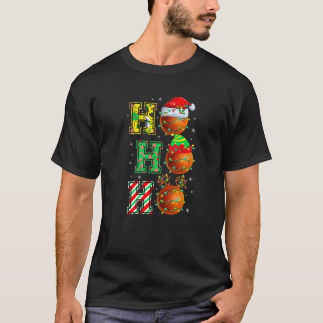 HOHOHO Santa Elf Reindeer Basketball Balls Christm T Shirt (Framsida)