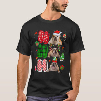 HOHOHO Santa Elf Reindeer English Bulldog Dogs Xma T Shirt
