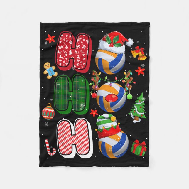 Hohoho Santa Elf Reindeer Volleyball Julafton Träd Fleecefilt (Framsidan)
