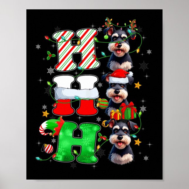 Hohoho Schnauzer Hund Santa Elf Hat Reindeer Krist Poster (Framsidan)