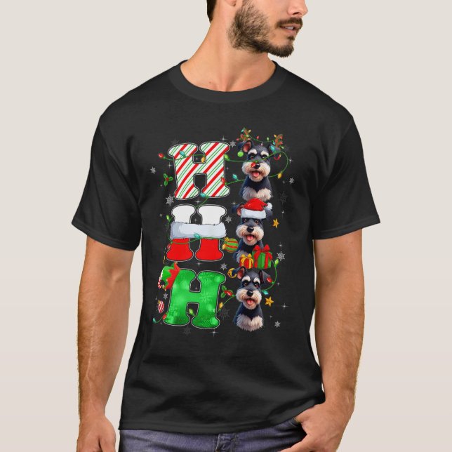 Hohoho Schnauzer Hund Santa Elf Hat Reindeer Krist T Shirt (Framsida)
