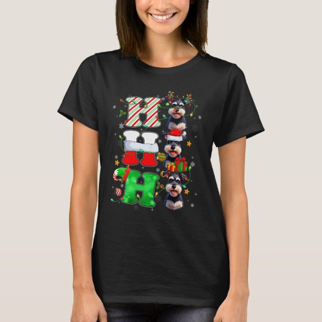 Hohoho Schnauzer Hund Santa Elf Hat Reindeer Krist T Shirt (Framsida)