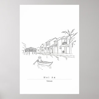 Hoi An Vietnam minimalistisk linjekonst resedekor Poster