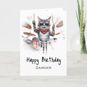 *~* Höj Coola Katt DRUMMER AP91-födelsedagskort Tack Kort