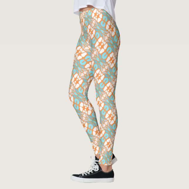 Höj Gult för Orange Turkos Blue Oriental Art Leggings (Vänster)