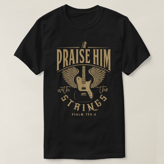 Höj hans kristna Guitar Players med Distresse T Shirt (Design framsida)