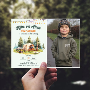 Höj på Över Camping 7:e Birthday Photo Inbjudningar