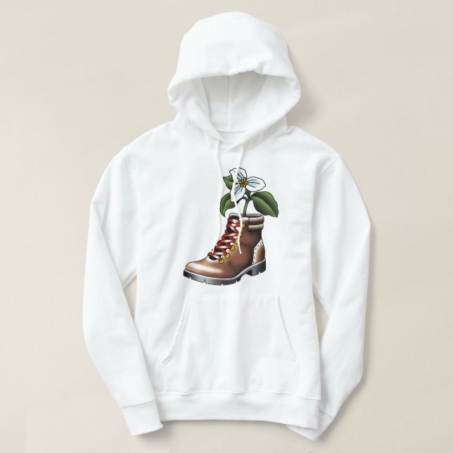 Höj startmärke och trillium-fästmärke hoodie (Design framsida)