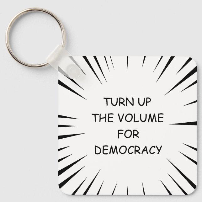 Höj volymen för demokrati nyckelring (Framsida)