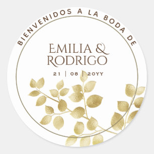 Hoja de oro española Boda bienvenida faved d Runt Klistermärke