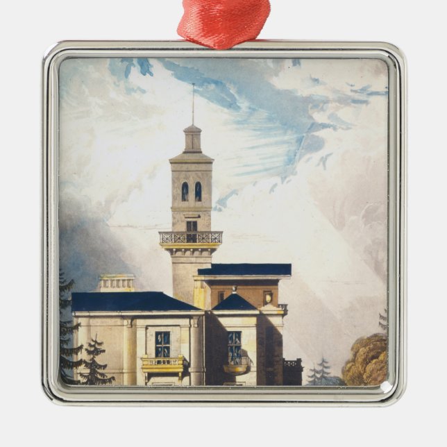 Höjd av en italiensk villa- eller jaktloge julgransprydnad metall (Framsidan)