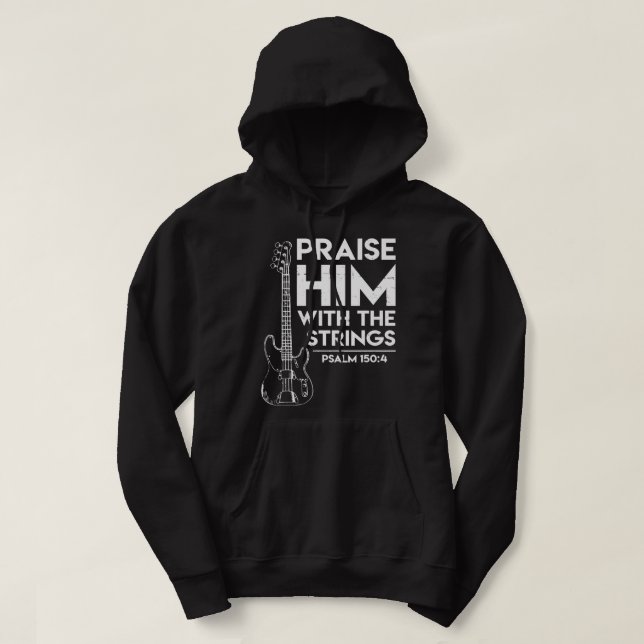 Höjd honom Christian Worship Bass Guitar Player Hoodie (Design framsida)