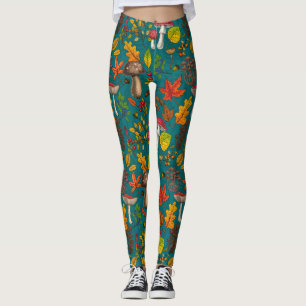 Höjd, löv, nöt och bär på blått leggings