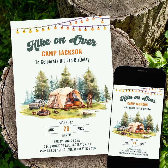 Höjd över Camping 7:e Födelsedagsfest Inbjudningar (Skapare uppladdad)