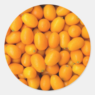 Höjd på kumquat i orange i kartong runt klistermärke