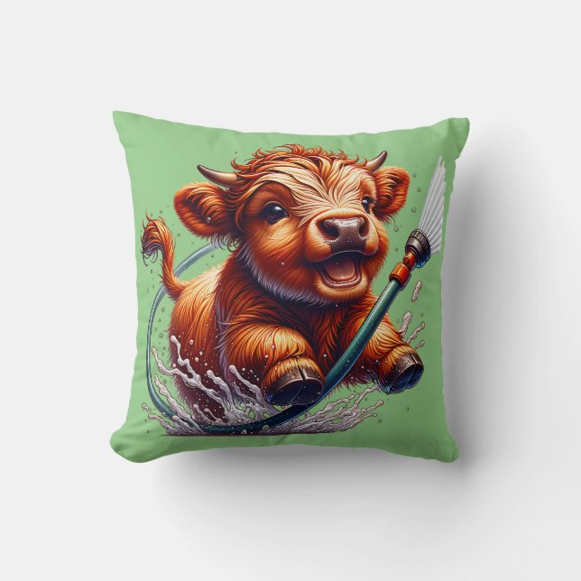 "Höjland Cow Bath Time" Kudde (Framsida)