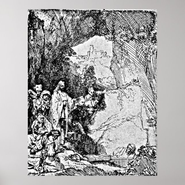 Höjning av Lazarus Rembrandt Engrave Poster (Framsidan)
