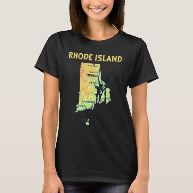 Höjning Karta av de större städerna Rhode island R T Shirt (Framsida)