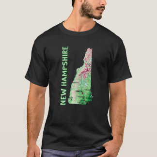 Höjning Karta i New Hampshire State Major Cities T Shirt