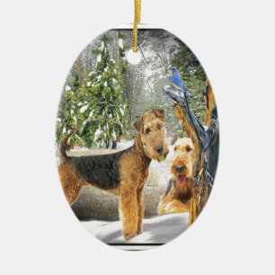 Höjningar på Airedale Terrier Winter Day Julgransprydnad Keramik