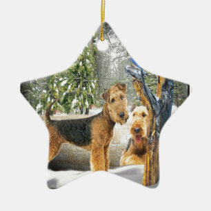 Höjningar på Airedale Terrier Winter Day Julgransprydnad Keramik