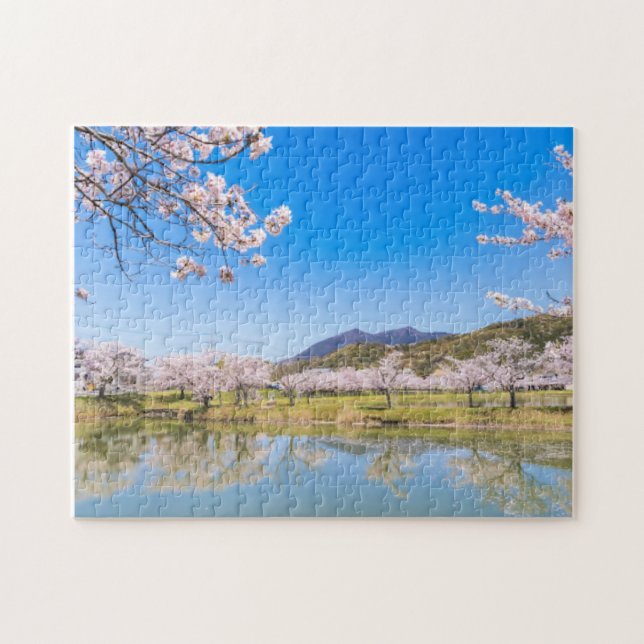 Hojo Pond and cherry blossoms Pussel (Horisontell)