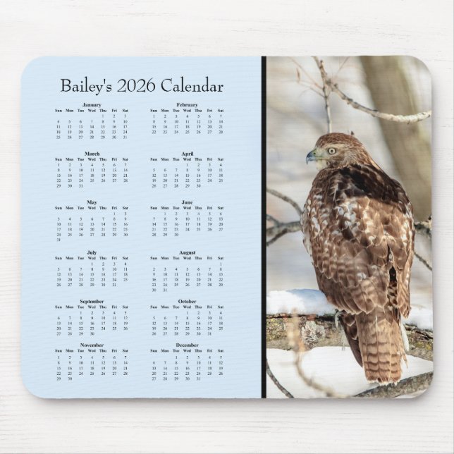 Hök - Hela 2026 anpassningsbar kalender Musmatta (Framsidan)