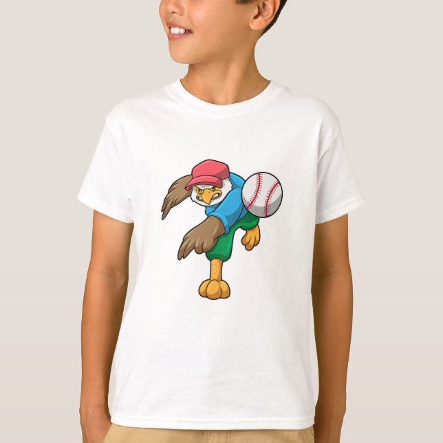 Hök på baseboll med basebollträ t shirt (Framsida)