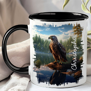 Hök vid Mountain Lakes spegelbild Mugg