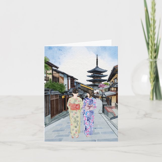 Hōkan-Ji Temple Kyoto Japan Watercolor Kort (Framsida)
