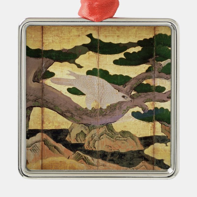 Hökarna i gräsen, hopfällbar skärm för 6 panel julgransprydnad metall (Framsidan)