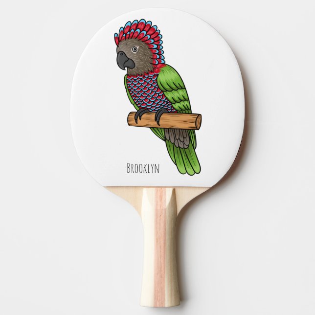 Hökhuvad papegoja fågel serieillustration pingisracket (Framsidan)