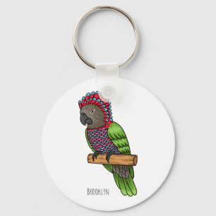 Hökhuvad papegoja fågel tecknad illustration nyckelring