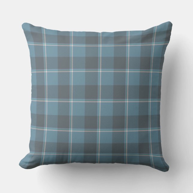 Hoki Blue and Shuttle Gray Plaid Kudde (Framsida)