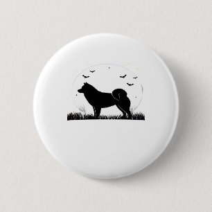 Hokkaido Dog � Halloween Moon Silhuett Klassisk T Knapp