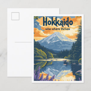 Hokkaido Japan Vintage Art Travel Illustration Vykort