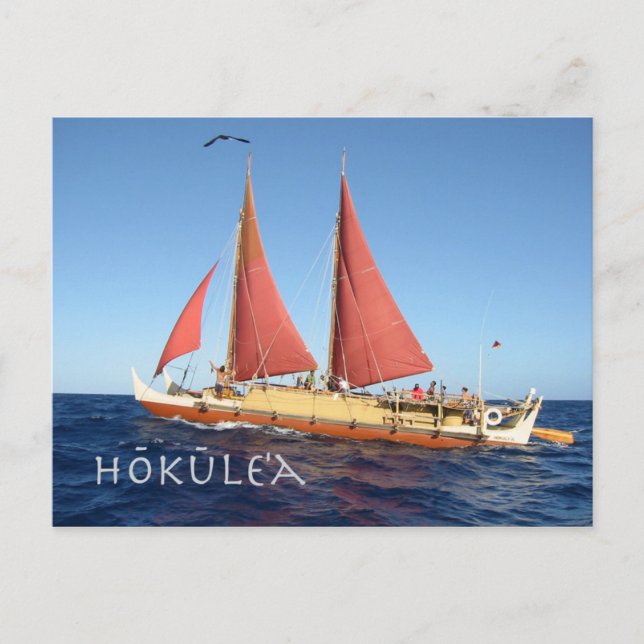 Hokulea Postcard, tidigare Hawaiian voyaging Canoe Vykort (Framsida)