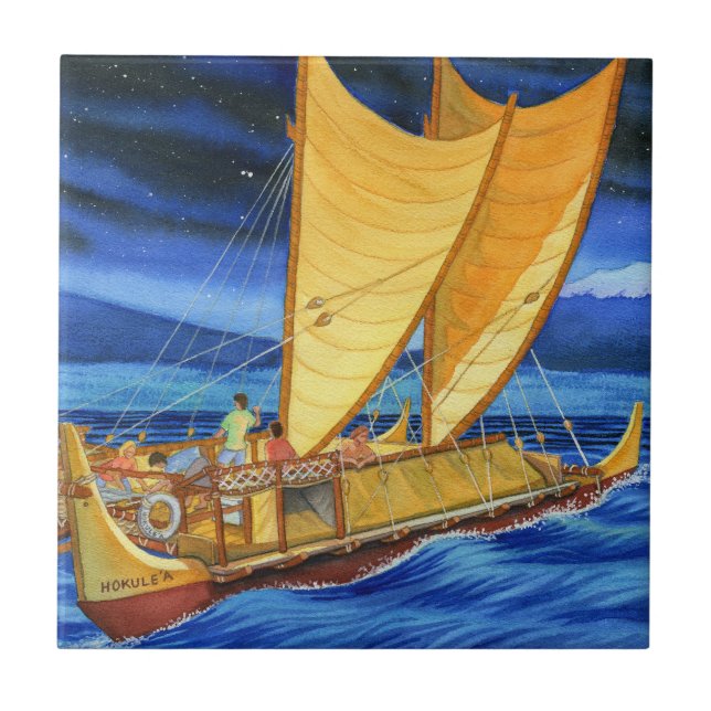 Hokulea som reser kanoten kakelplatta (Framsidan)