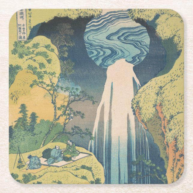 Hokusai Amida Falls Japan Vattenfall  Underlägg Papper Kvadrat (Framsidan)