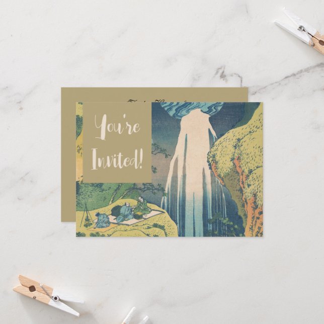 Hokusai Amida Falls Japan Waterfall Inbjudningar (Fram/Back In Situ)