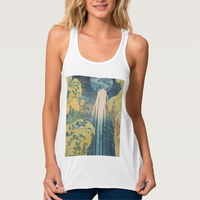 Hokusai Amida Falls Japan Waterfall Linne Med Racerback (Framsida)