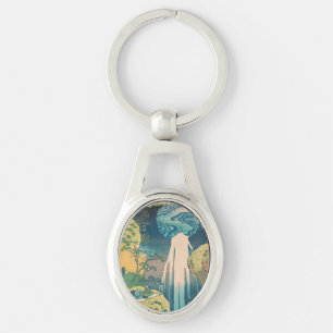 Hokusai Amida Falls Japan Waterfall Ovalt Silverfärgad Nyckelring