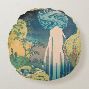 Hokusai Amida Falls Japan Waterfall Rund Kudde