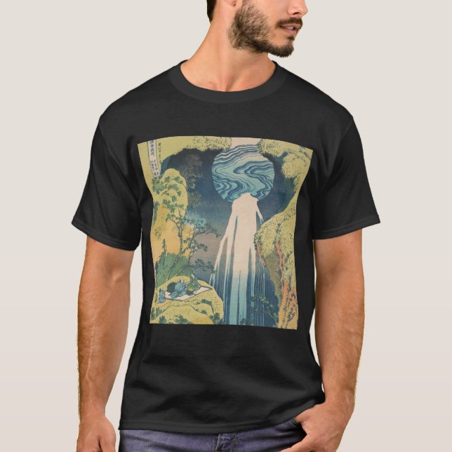 Hokusai Amida Falls Japan Waterfall T Shirt (Framsida)